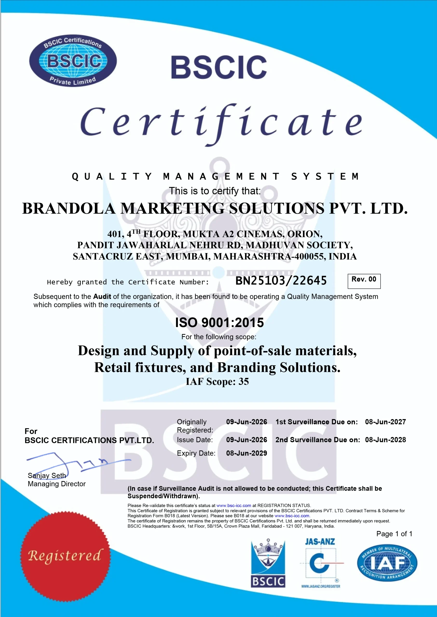 BSCIC Certificate